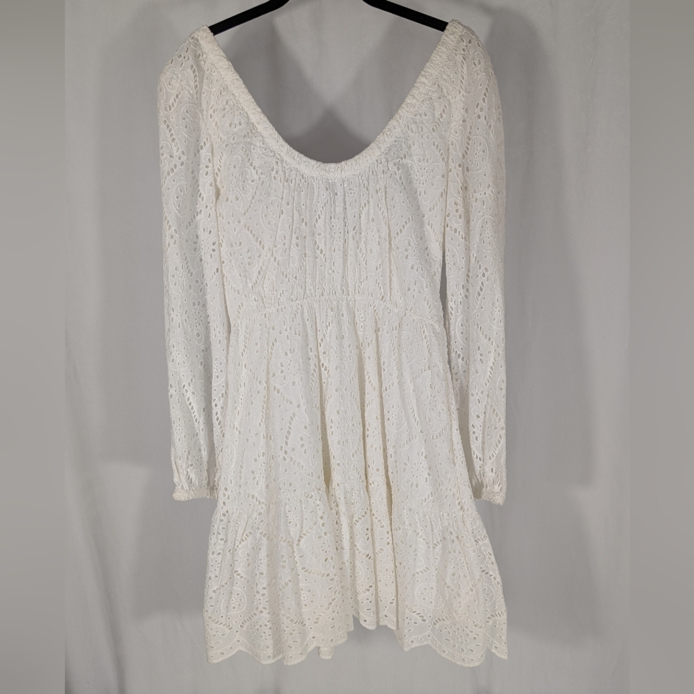 New Veronica Beard Calibra Broderie Eyelet Long-Sleeve Tiered Dress Size 00 - Picture 3 of 12